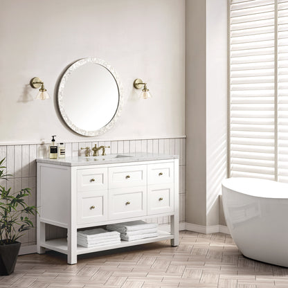 James Martin Vanities Breckenridge 48" Bright White Single Vanity With 3 cm Eternal Jasmine Pearl Top and FreePower Wireless Charger
