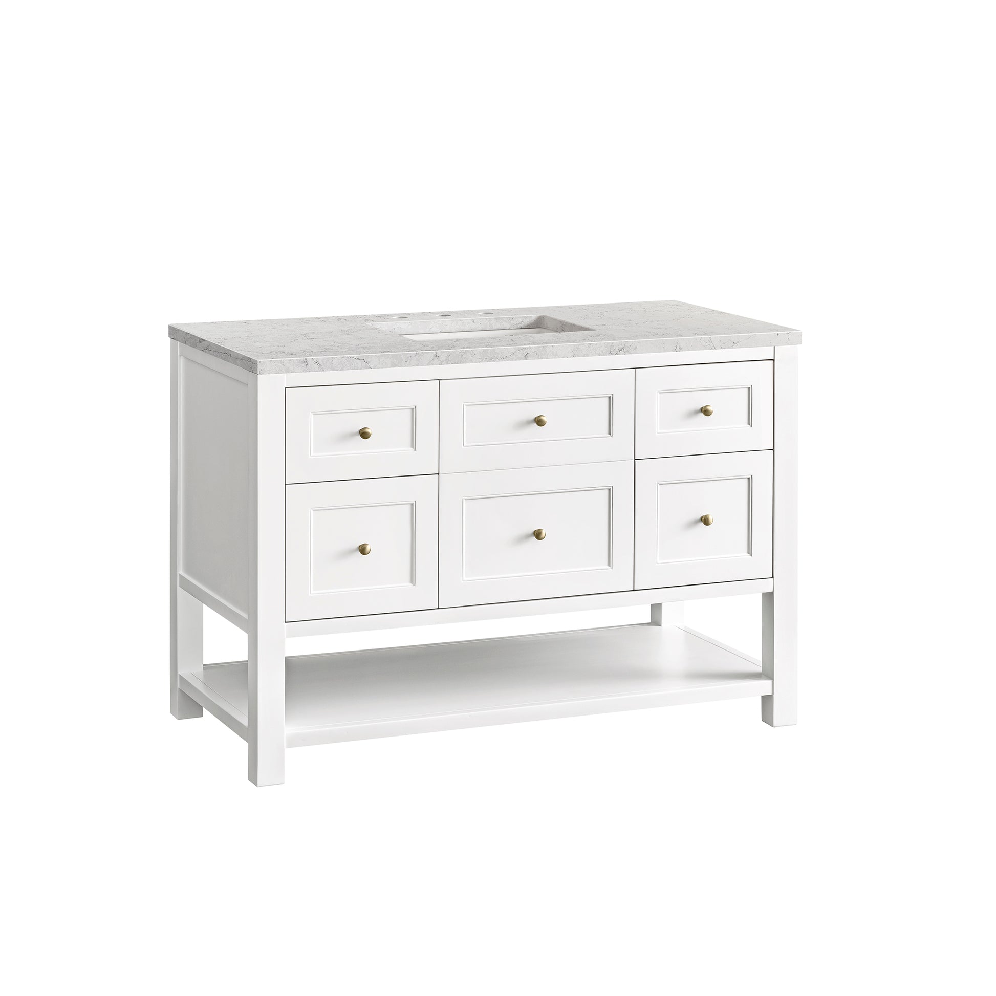 James Martin Vanities Breckenridge 48" Bright White Single Vanity With 3 cm Eternal Jasmine Pearl Top and FreePower Wireless Charger