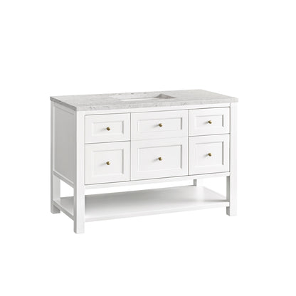 James Martin Vanities Breckenridge 48" Bright White Single Vanity With 3 cm Eternal Jasmine Pearl Top and FreePower Wireless Charger