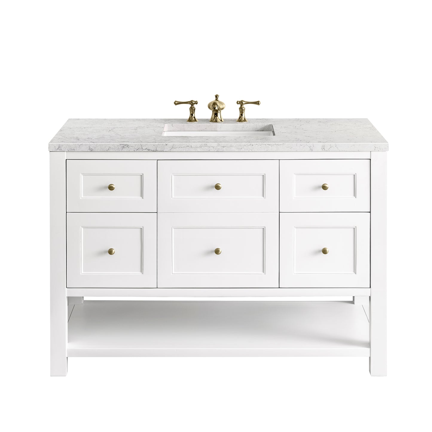 James Martin Vanities Breckenridge 48" Bright White Single Vanity With 3 cm Eternal Jasmine Pearl Top and FreePower Wireless Charger