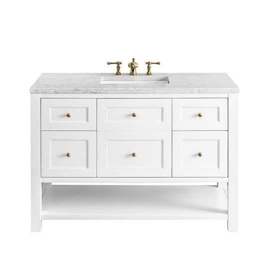 James Martin Vanities Breckenridge 48" Bright White Single Vanity With 3 cm Eternal Jasmine Pearl Top and FreePower Wireless Charger