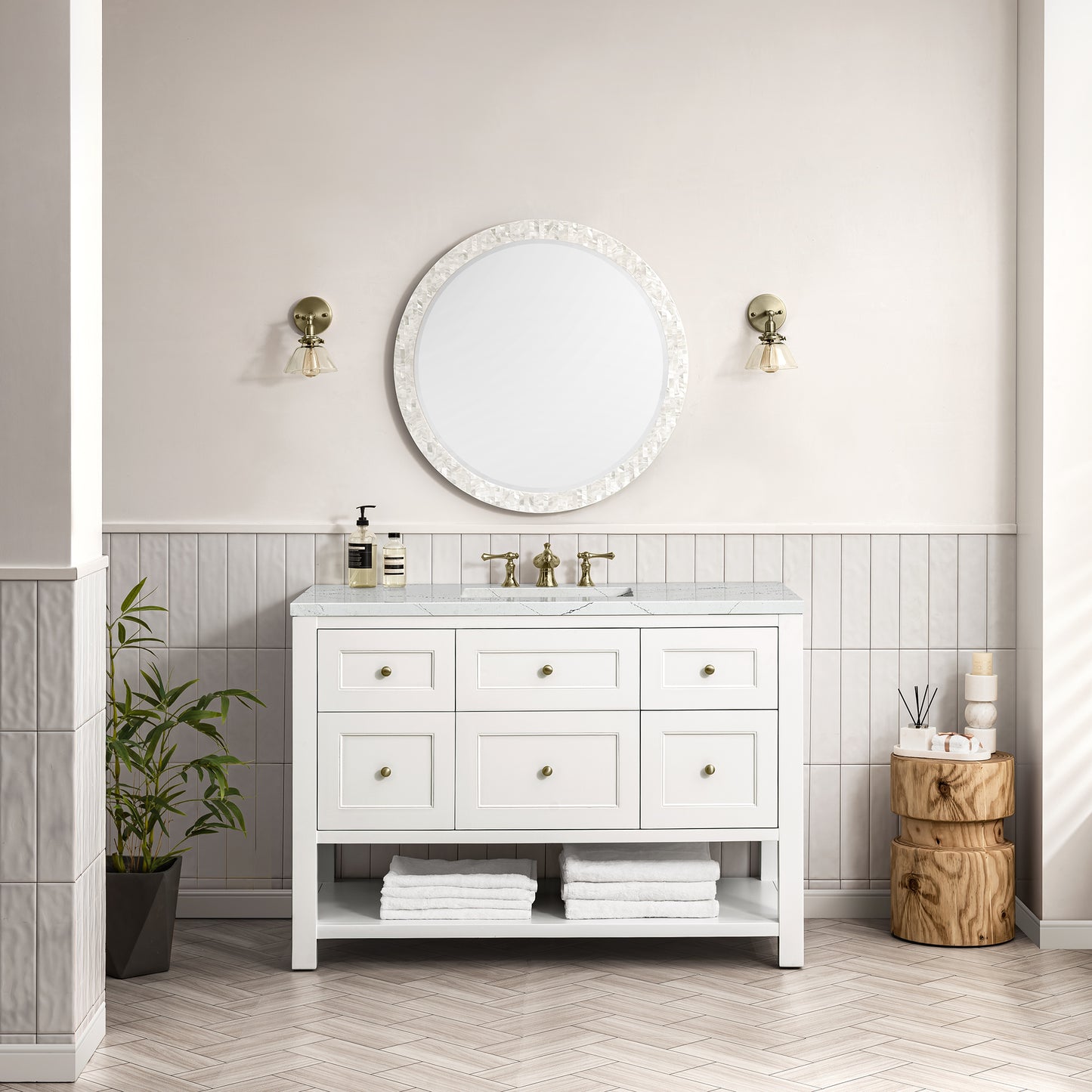 James Martin Vanities Breckenridge 48" Bright White Single Vanity With 3 cm Ethereal Noctis Top and FreePower Wireless Charger