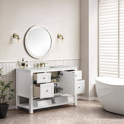 James Martin Vanities Breckenridge 48" Bright White Single Vanity With 3 cm Ethereal Noctis Top and FreePower Wireless Charger