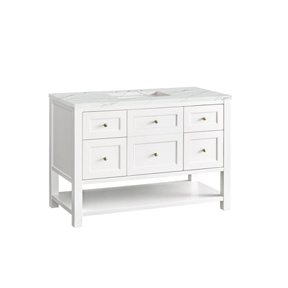James Martin Vanities Breckenridge 48" Bright White Single Vanity With 3 cm Ethereal Noctis Top and FreePower Wireless Charger