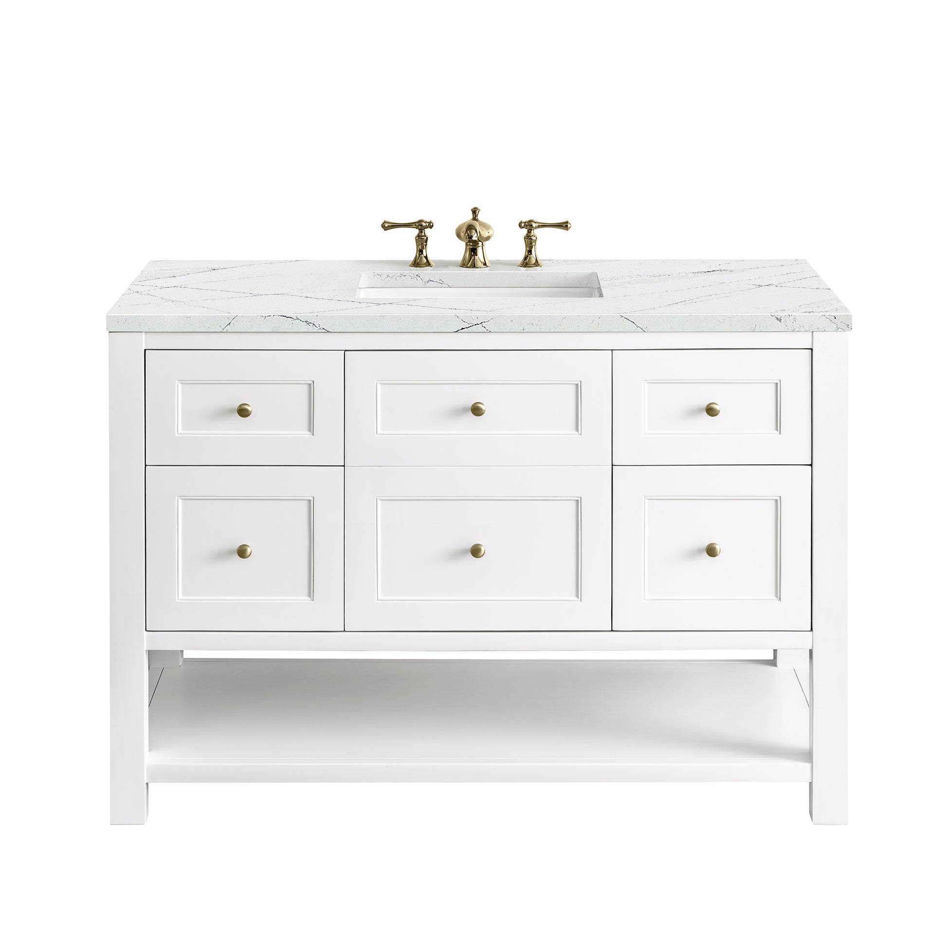 James Martin Vanities Breckenridge 48" Bright White Single Vanity With 3 cm Ethereal Noctis Top and FreePower Wireless Charger