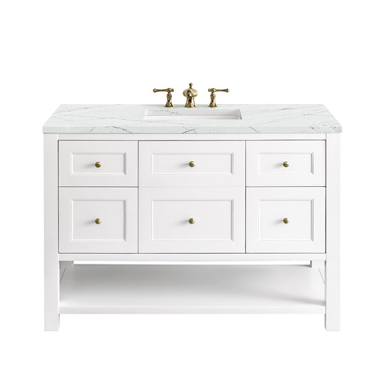 James Martin Vanities Breckenridge 48" Bright White Single Vanity With 3 cm Ethereal Noctis Top and FreePower Wireless Charger