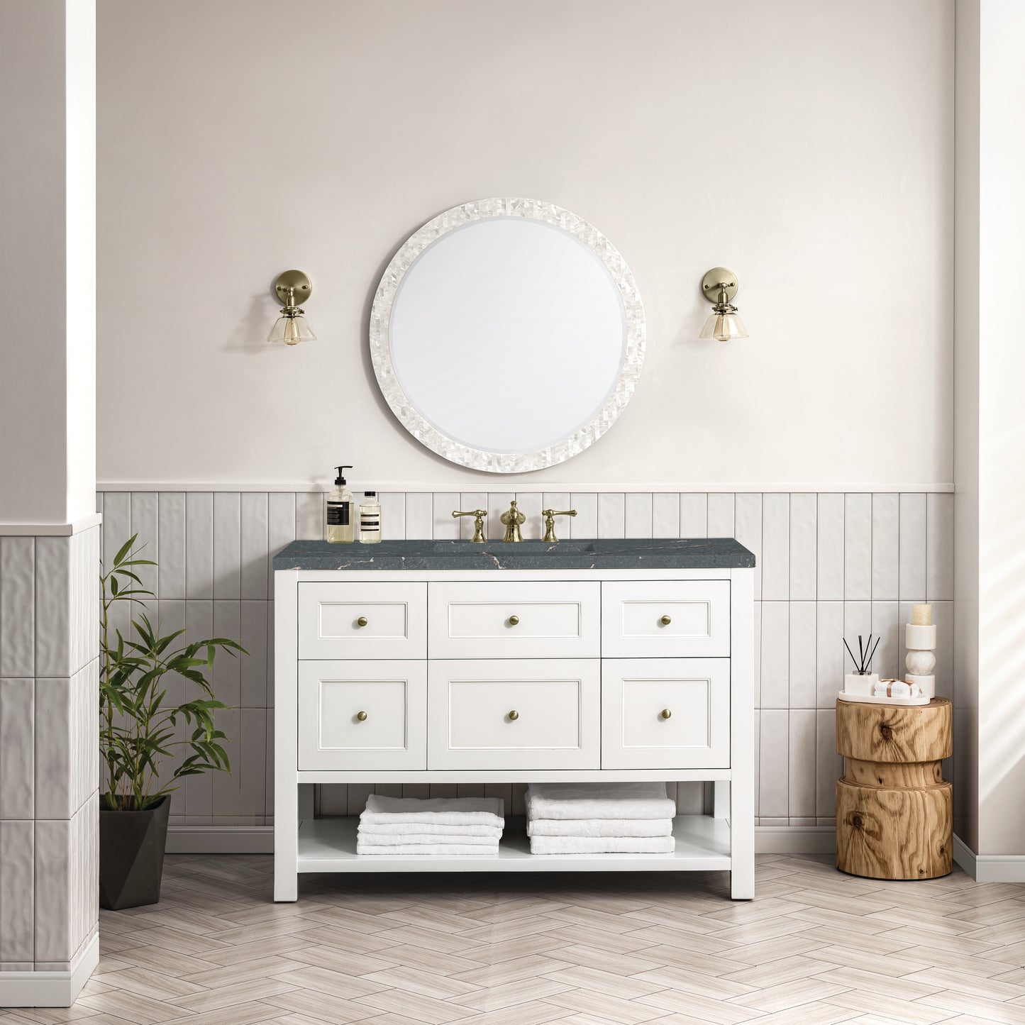 James Martin Vanities Breckenridge 48" Bright White Single Vanity With 3 cm Parisien Bleu Top and FreePower Wireless Charger