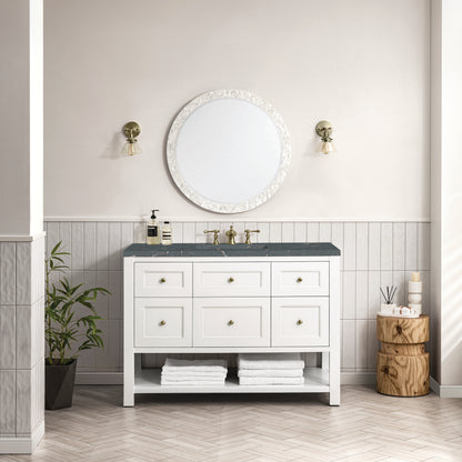 James Martin Vanities Breckenridge 48" Bright White Single Vanity With 3 cm Parisien Bleu Top and FreePower Wireless Charger