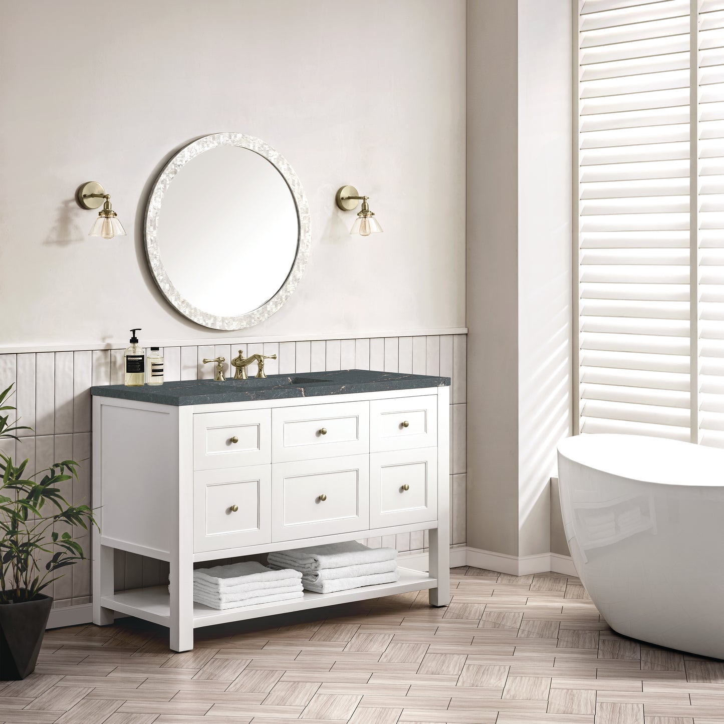James Martin Vanities Breckenridge 48" Bright White Single Vanity With 3 cm Parisien Bleu Top and FreePower Wireless Charger