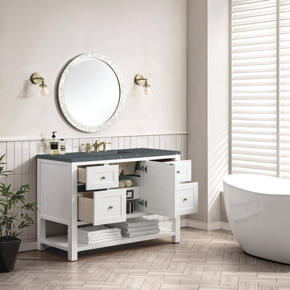 James Martin Vanities Breckenridge 48" Bright White Single Vanity With 3 cm Parisien Bleu Top and FreePower Wireless Charger