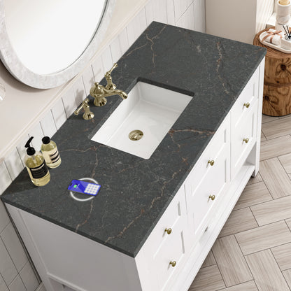 James Martin Vanities Breckenridge 48" Bright White Single Vanity With 3 cm Parisien Bleu Top and FreePower Wireless Charger