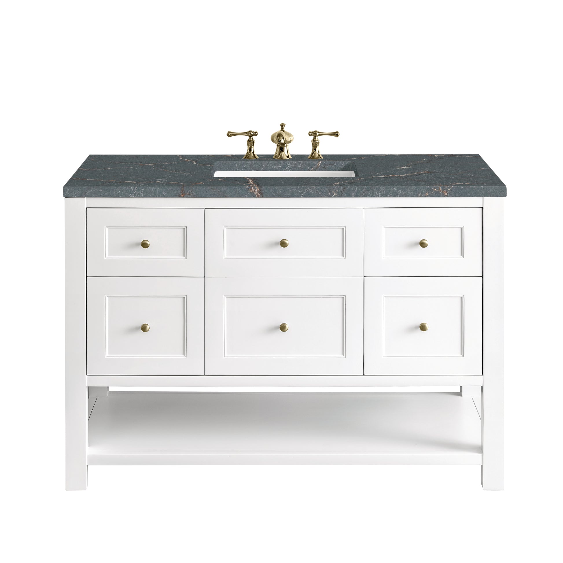 James Martin Vanities Breckenridge 48" Bright White Single Vanity With 3 cm Parisien Bleu Top and FreePower Wireless Charger