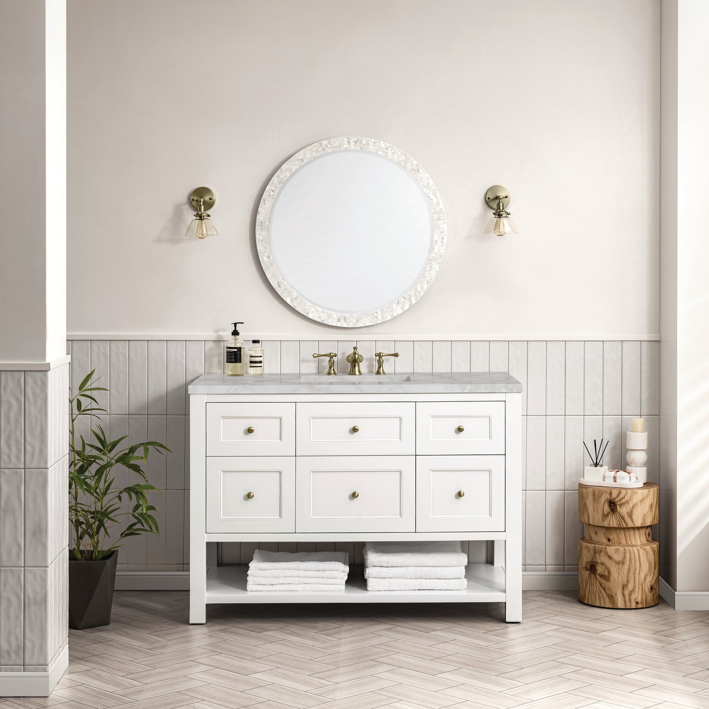 James Martin Vanities Breckenridge 48" Bright White Single Vanity With 3 cm Victorian Silver Top and FreePower Wireless Charger
