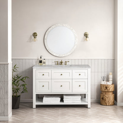 James Martin Vanities Breckenridge 48" Bright White Single Vanity With 3 cm Victorian Silver Top and FreePower Wireless Charger