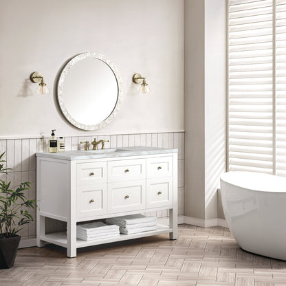 James Martin Vanities Breckenridge 48" Bright White Single Vanity With 3 cm Victorian Silver Top and FreePower Wireless Charger
