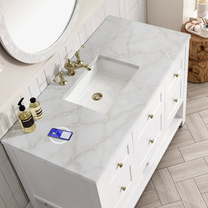 James Martin Vanities Breckenridge 48" Bright White Single Vanity With 3 cm Victorian Silver Top and FreePower Wireless Charger
