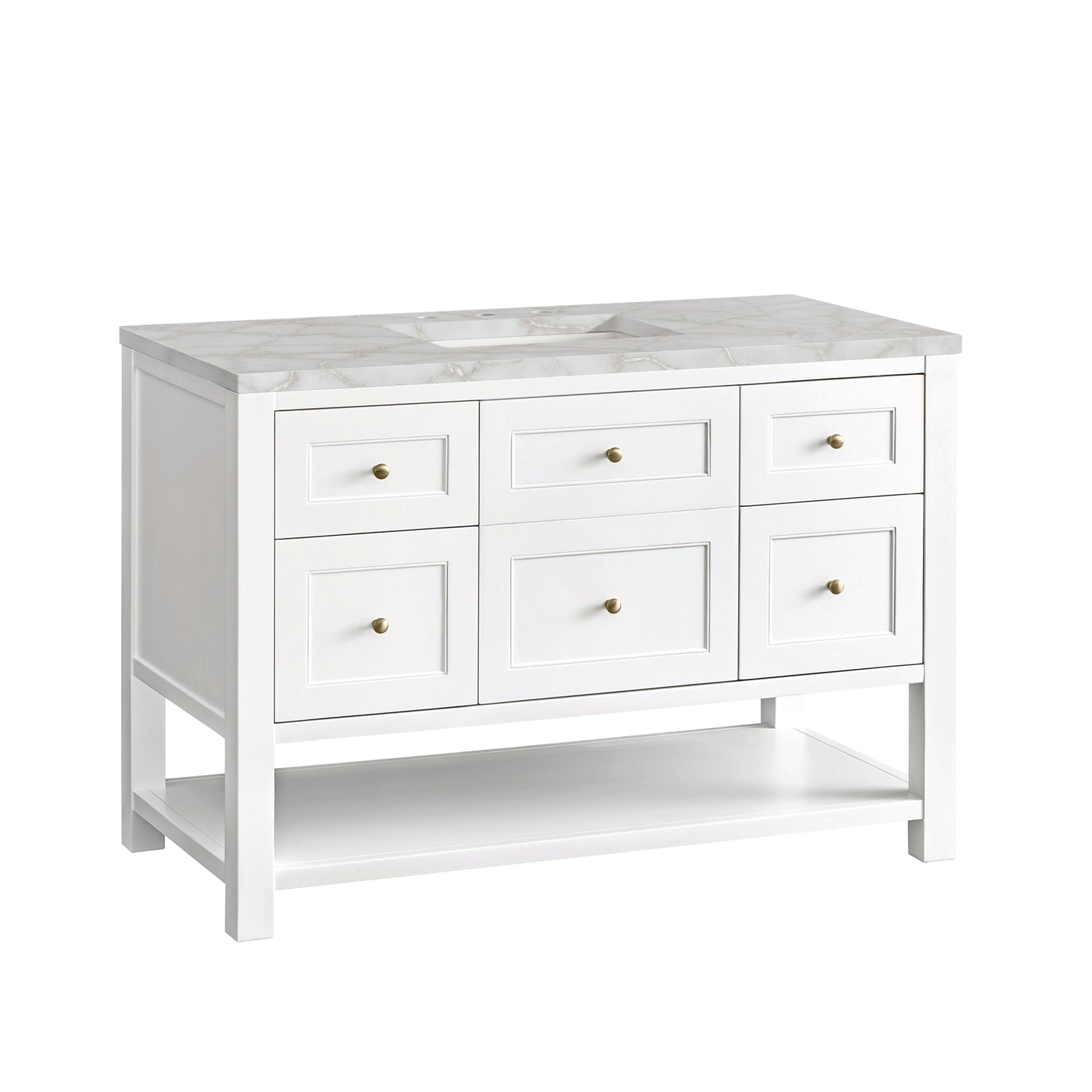 James Martin Vanities Breckenridge 48" Bright White Single Vanity With 3 cm Victorian Silver Top and FreePower Wireless Charger