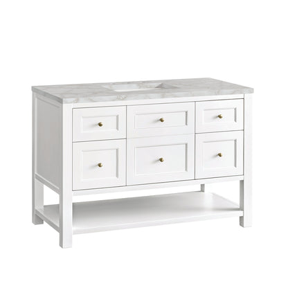 James Martin Vanities Breckenridge 48" Bright White Single Vanity With 3 cm Victorian Silver Top and FreePower Wireless Charger