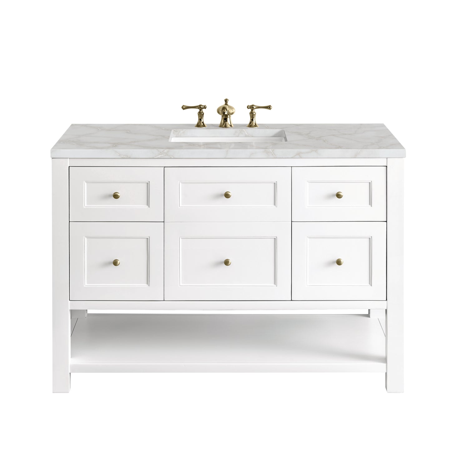James Martin Vanities Breckenridge 48" Bright White Single Vanity With 3 cm Victorian Silver Top and FreePower Wireless Charger