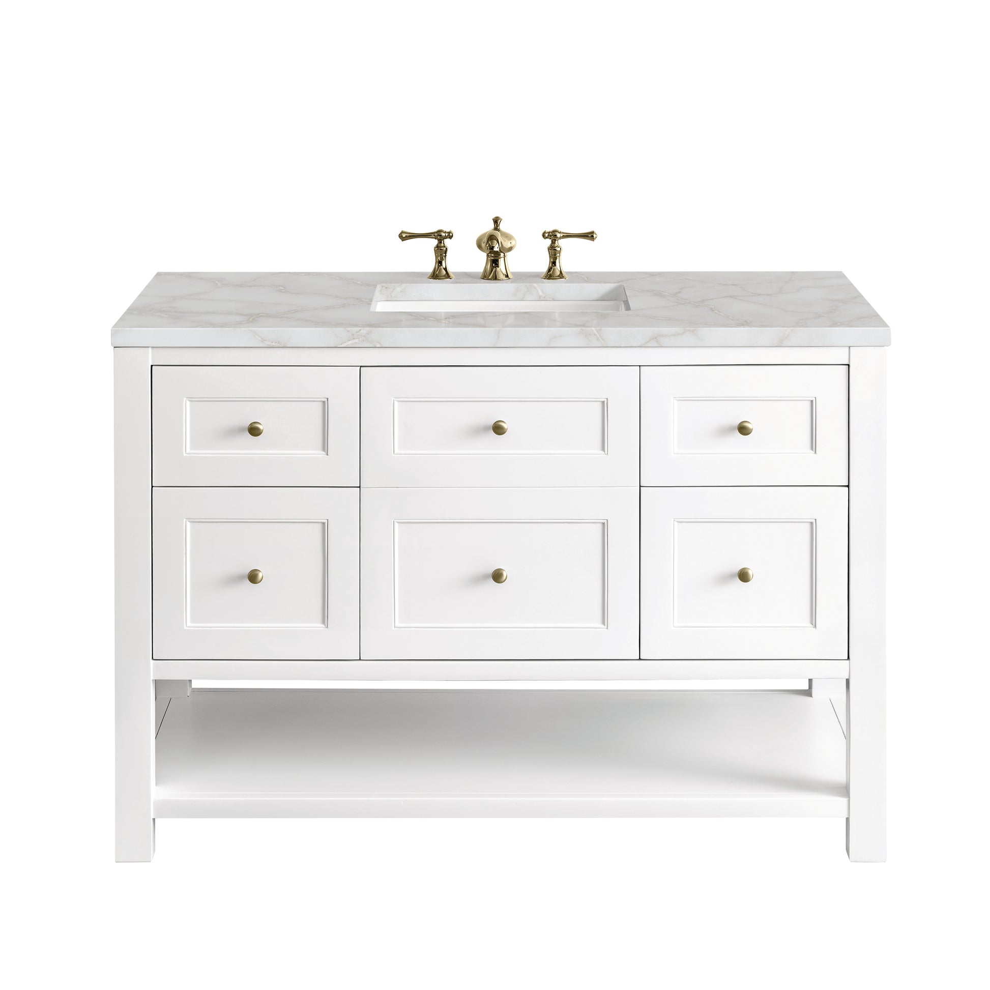 James Martin Vanities Breckenridge 48" Bright White Single Vanity With 3 cm Victorian Silver Top and FreePower Wireless Charger