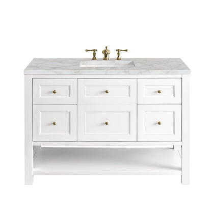 James Martin Vanities Breckenridge 48" Bright White Single Vanity With 3 cm Victorian Silver Top and FreePower Wireless Charger