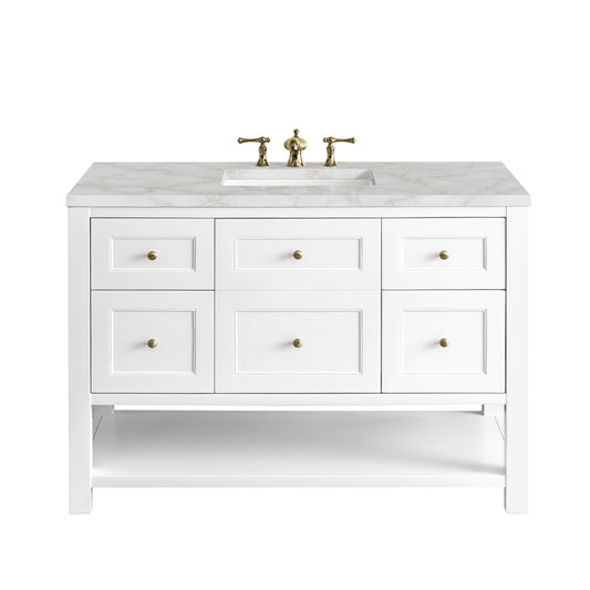James Martin Vanities Breckenridge 48" Bright White Single Vanity With 3 cm Victorian Silver Top and FreePower Wireless Charger