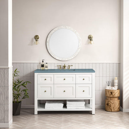 James Martin Vanities Breckenridge 48" Bright White Single Vanity With 3cm Cala Blue Top