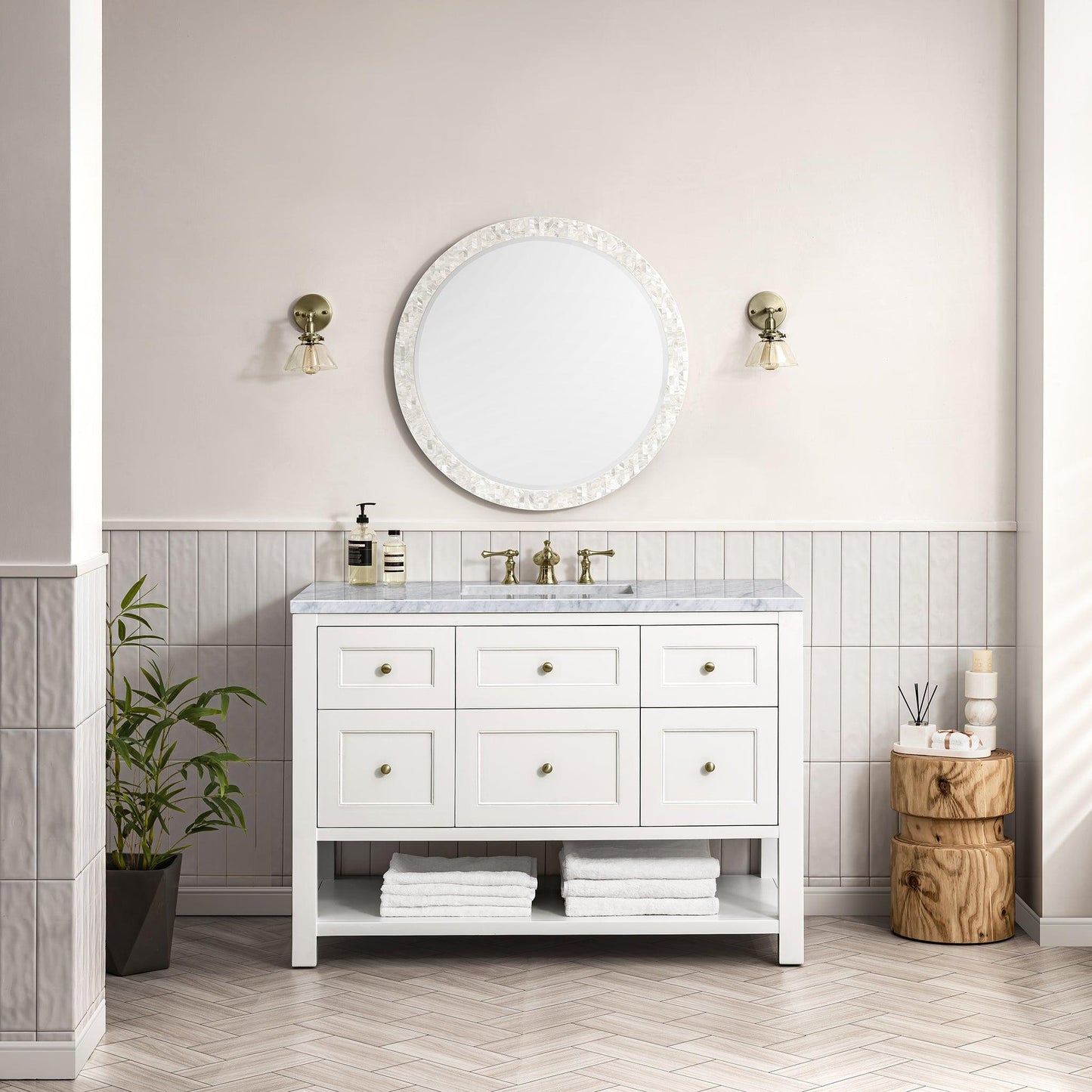 James Martin Vanities Breckenridge 48" Bright White Single Vanity With 3cm Carrara Marble Top