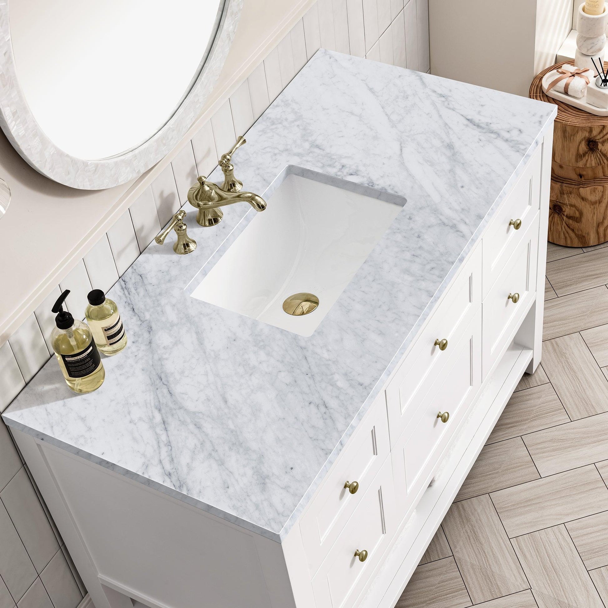 James Martin Vanities Breckenridge 48" Bright White Single Vanity With 3cm Carrara Marble Top