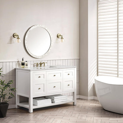 James Martin Vanities Breckenridge 48" Bright White Single Vanity With 3cm Eternal Jasmine Pearl Top