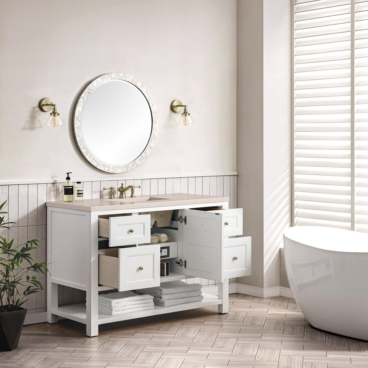 James Martin Vanities Breckenridge 48" Bright White Single Vanity With 3cm Eternal Marfil Top