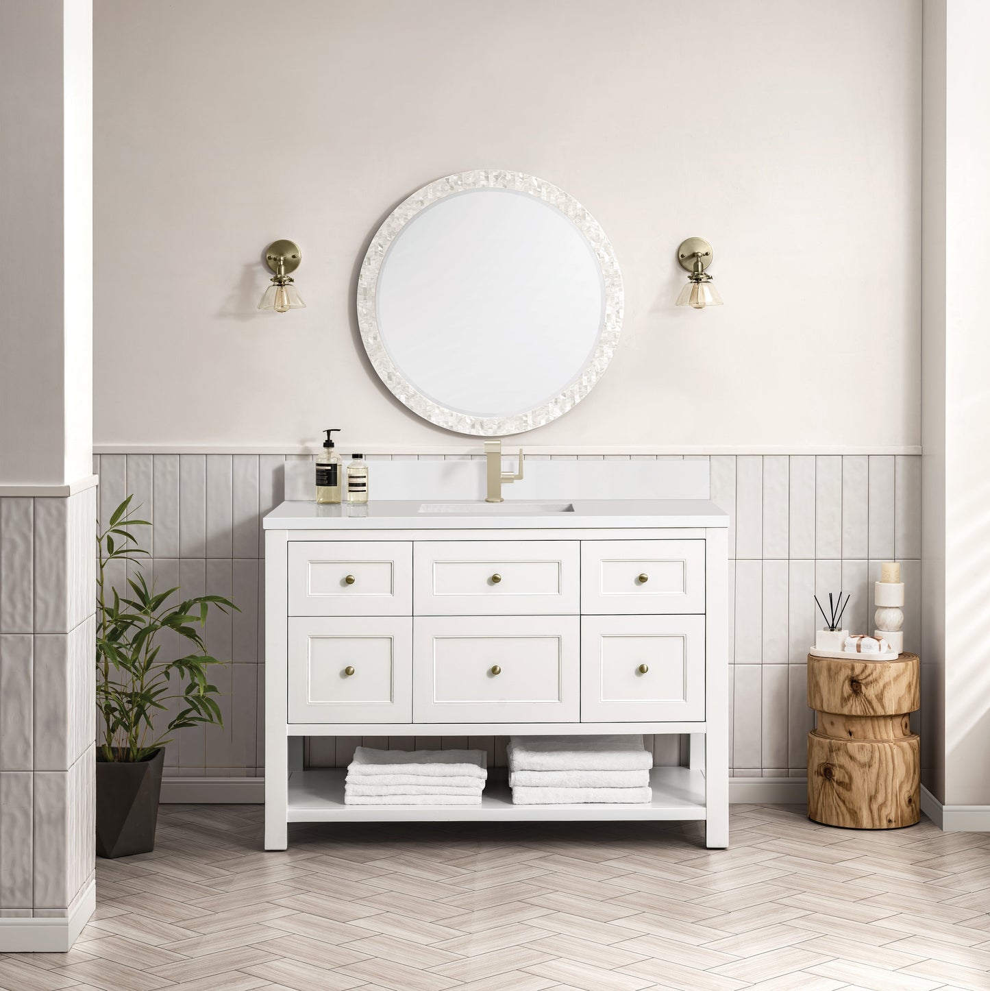 James Martin Vanities Breckenridge 48" Bright White Single Vanity With Single Hole 3 cm White Zeus Top & Backsplash