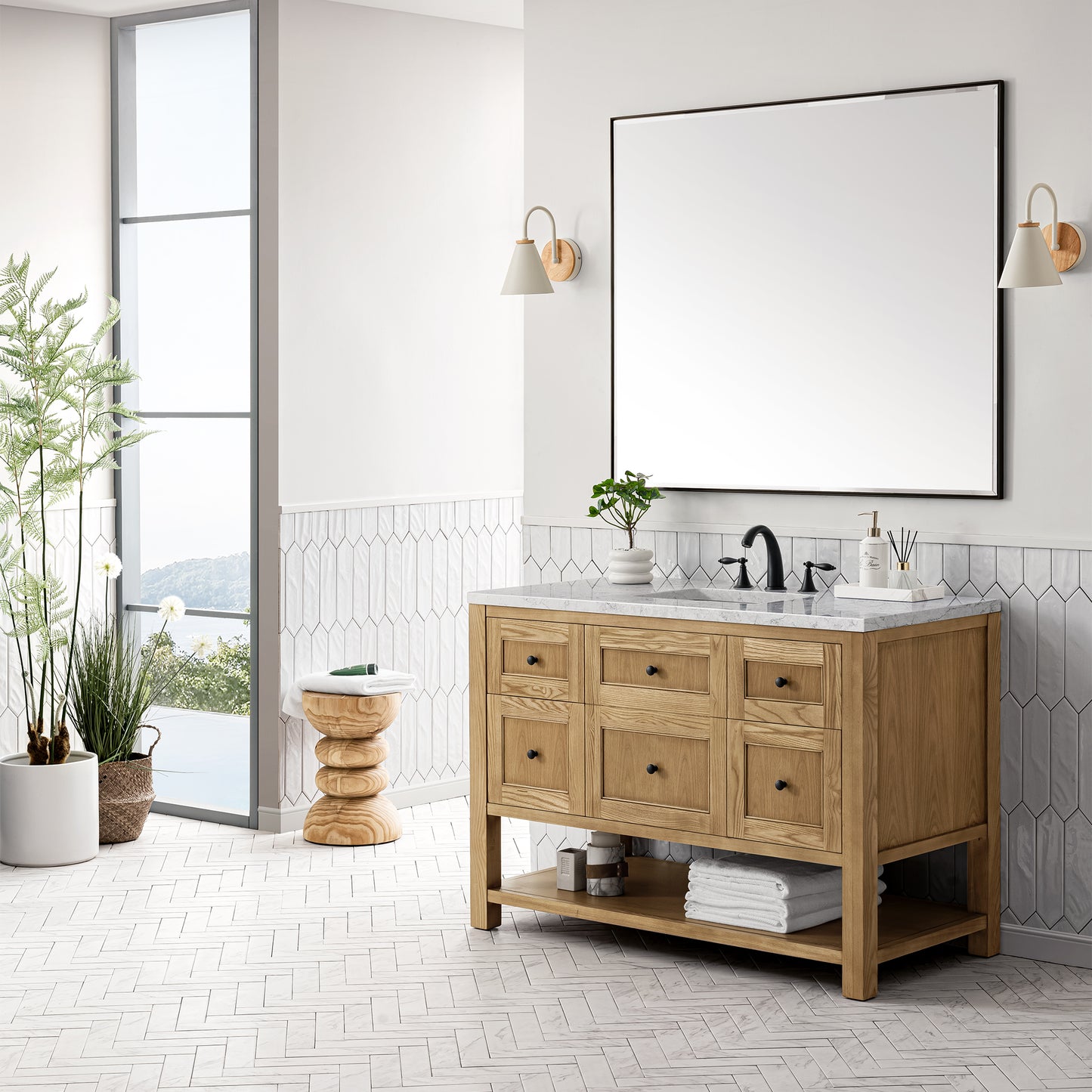 James Martin Vanities Breckenridge 48" Light Natural Oak Single Vanity With 3 cm Eternal Jasmine Pearl Top and FreePower Wireless Charger