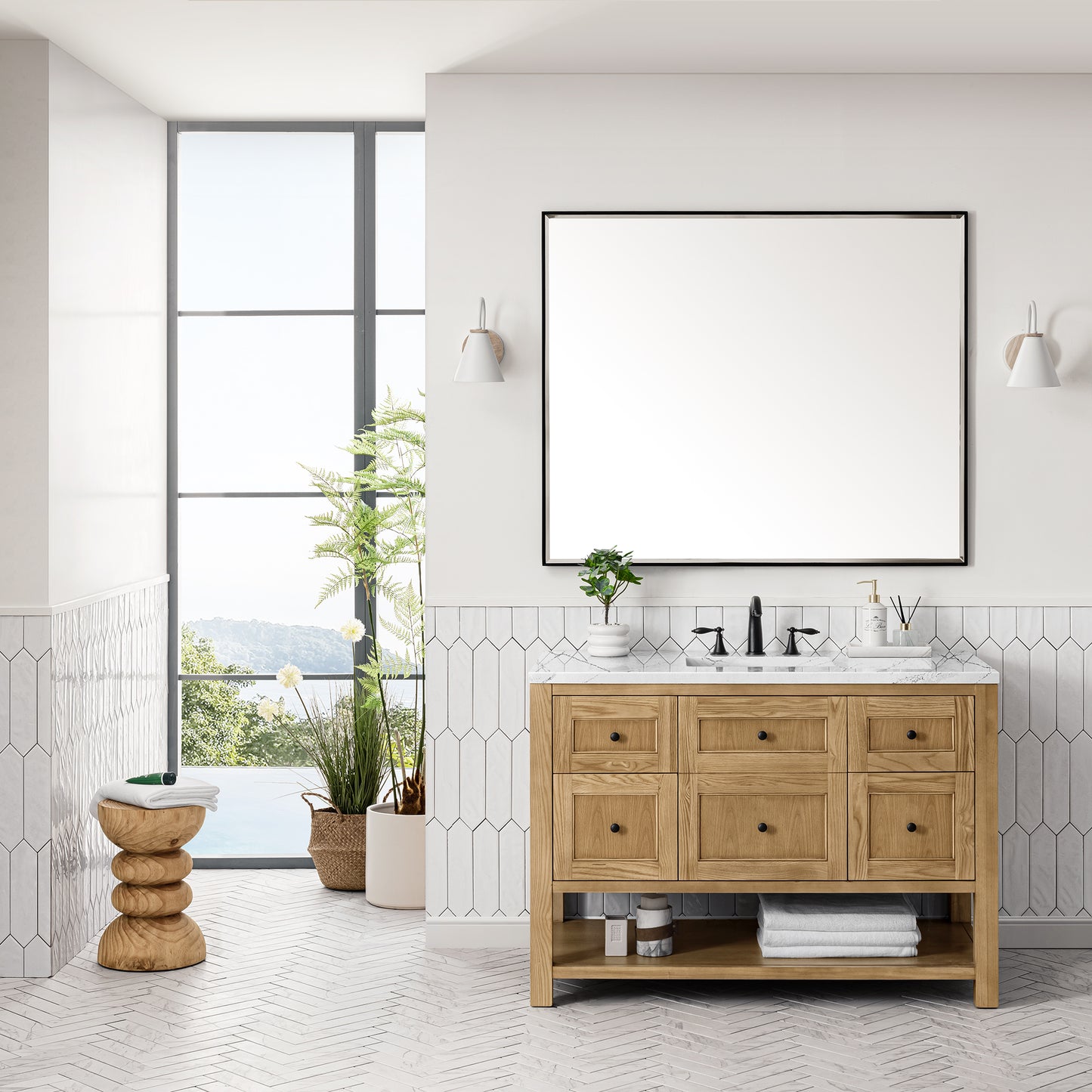 James Martin Vanities Breckenridge 48" Light Natural Oak Single Vanity With 3 cm Ethereal Noctis Top and FreePower Wireless Charger