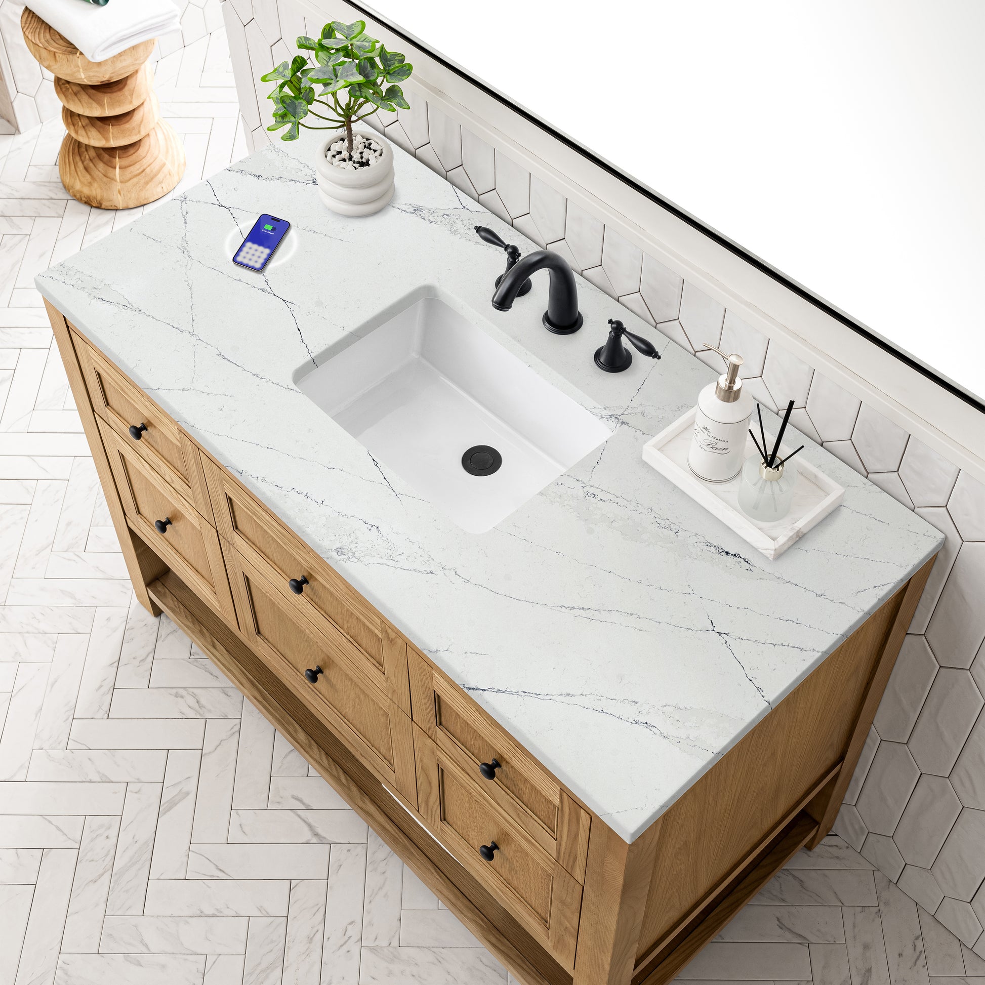 James Martin Vanities Breckenridge 48" Light Natural Oak Single Vanity With 3 cm Ethereal Noctis Top and FreePower Wireless Charger
