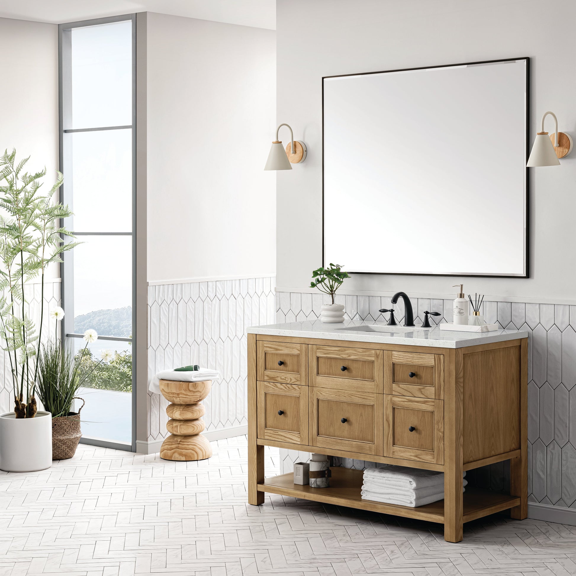 James Martin Vanities Breckenridge 48" Light Natural Oak Single Vanity With 3 cm Lime Delight Top