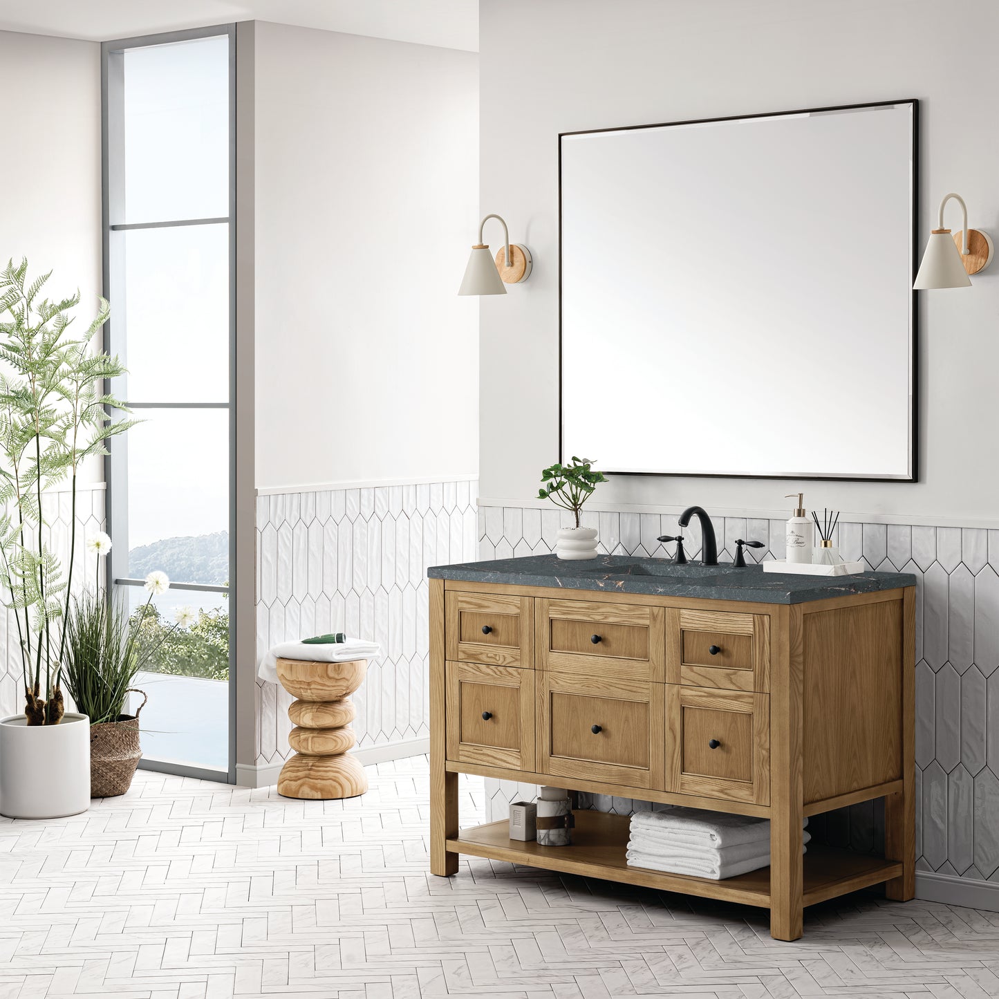 James Martin Vanities Breckenridge 48" Light Natural Oak Single Vanity With 3 cm Parisien Bleu Top and FreePower Wireless Charger
