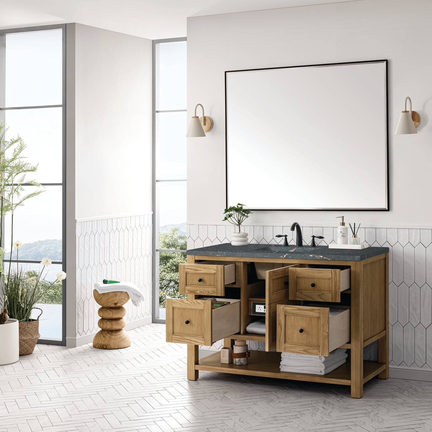 James Martin Vanities Breckenridge 48" Light Natural Oak Single Vanity With 3 cm Parisien Bleu Top and FreePower Wireless Charger