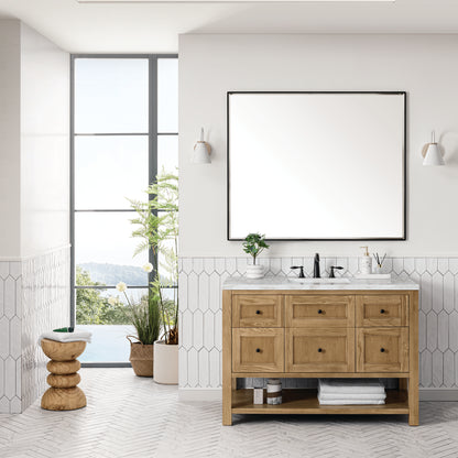 James Martin Vanities Breckenridge 48" Light Natural Oak Single Vanity With 3 cm Victorian Silver Top and FreePower Wireless Charger