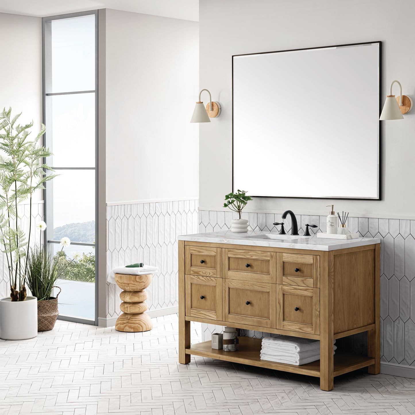 James Martin Vanities Breckenridge 48" Light Natural Oak Single Vanity With 3 cm Victorian Silver Top and FreePower Wireless Charger