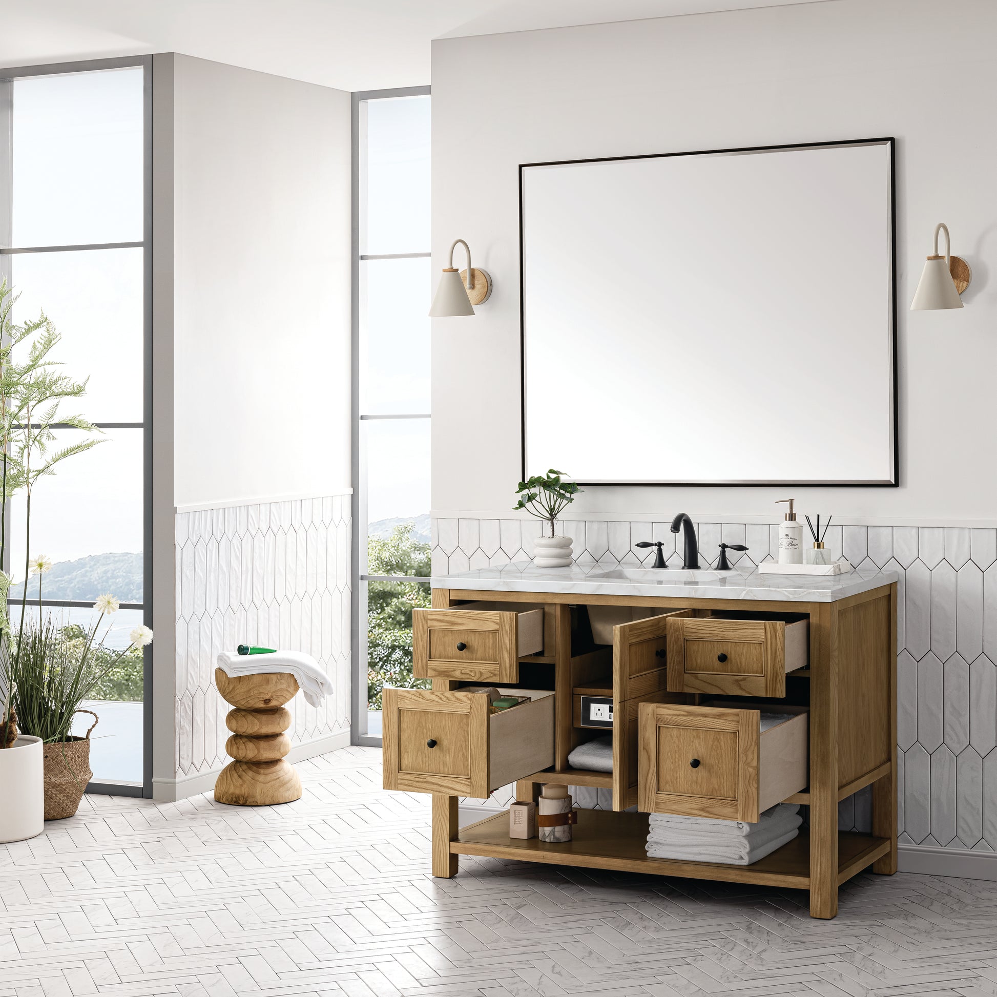 James Martin Vanities Breckenridge 48" Light Natural Oak Single Vanity With 3 cm Victorian Silver Top and FreePower Wireless Charger