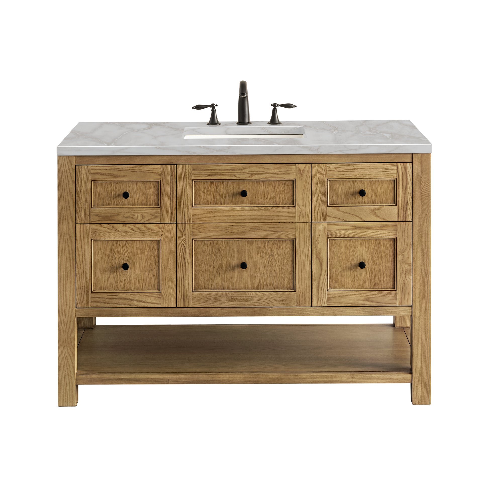 James Martin Vanities Breckenridge 48" Light Natural Oak Single Vanity With 3 cm Victorian Silver Top and FreePower Wireless Charger