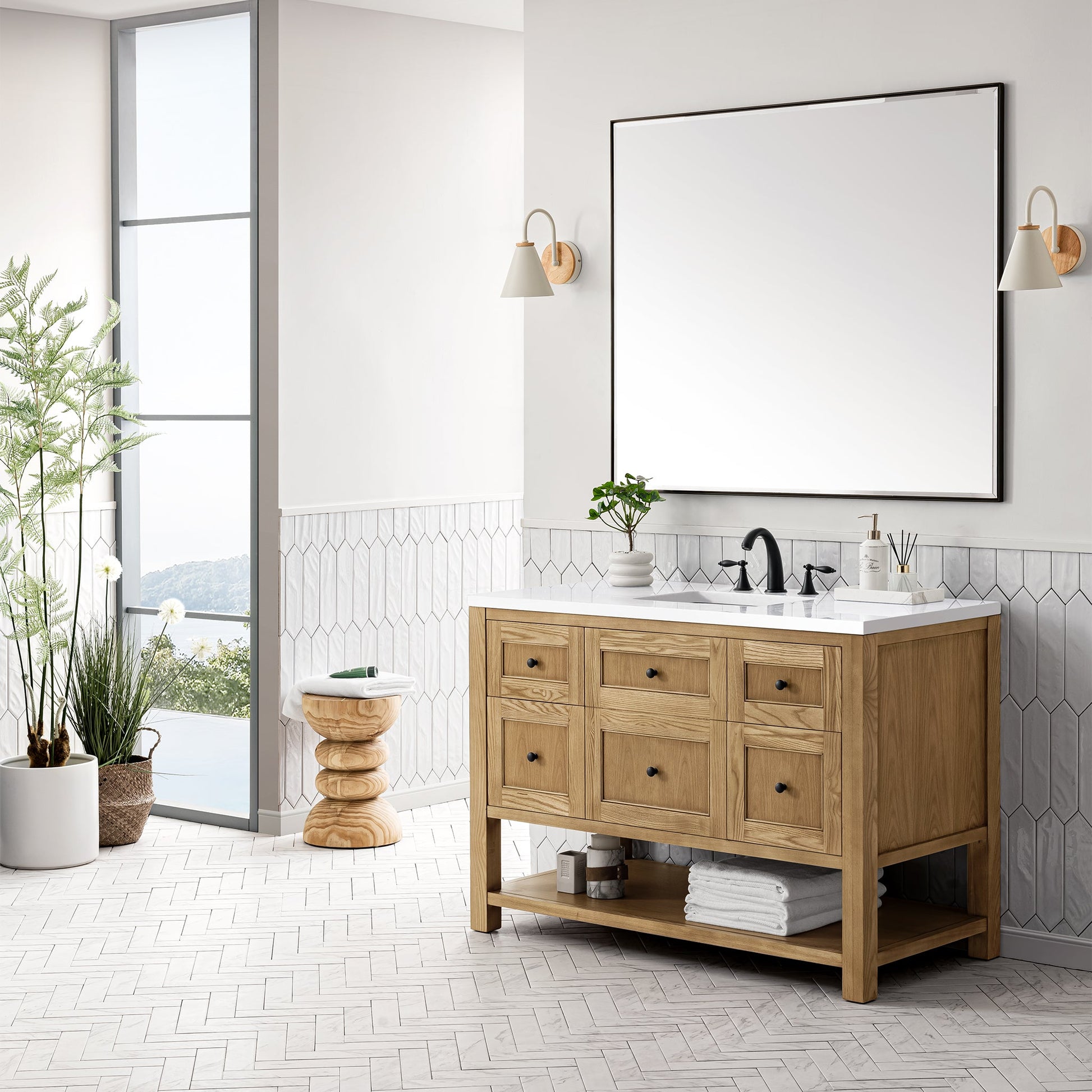 James Martin Vanities Breckenridge 48" Light Natural Oak Single Vanity With 3 cm White Zeus Top