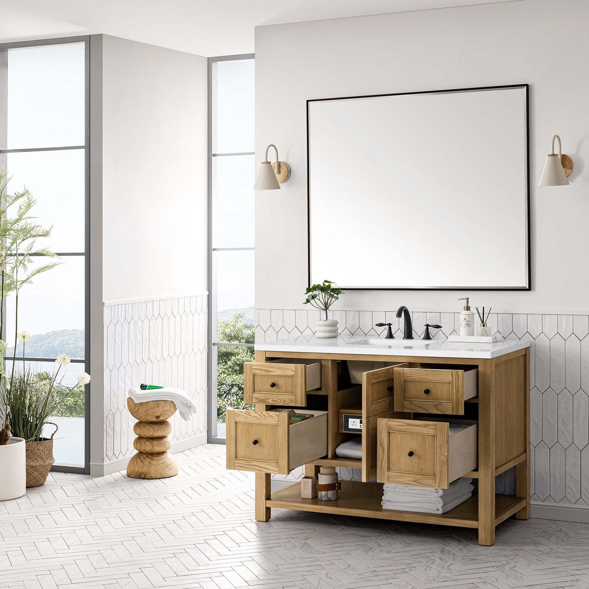 James Martin Vanities Breckenridge 48" Light Natural Oak Single Vanity With 3 cm White Zeus Top