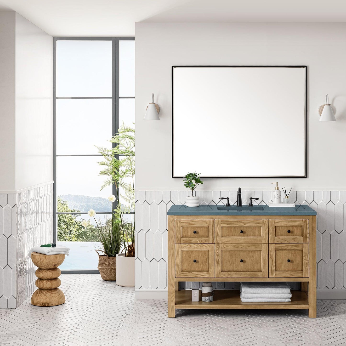 James Martin Vanities Breckenridge 48" Light Natural Oak Single Vanity With 3cm Cala Blue Top