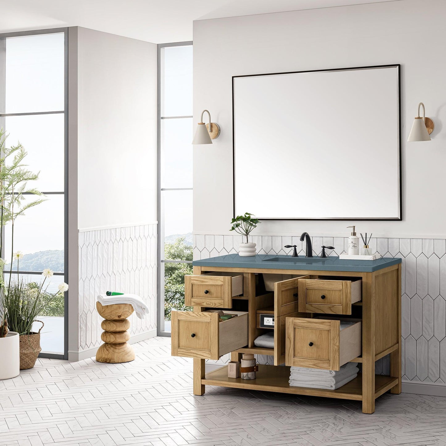 James Martin Vanities Breckenridge 48" Light Natural Oak Single Vanity With 3cm Cala Blue Top