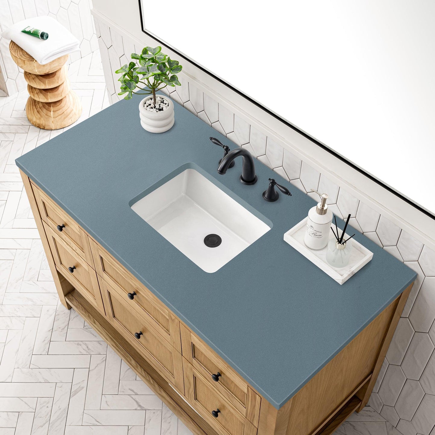 James Martin Vanities Breckenridge 48" Light Natural Oak Single Vanity With 3cm Cala Blue Top