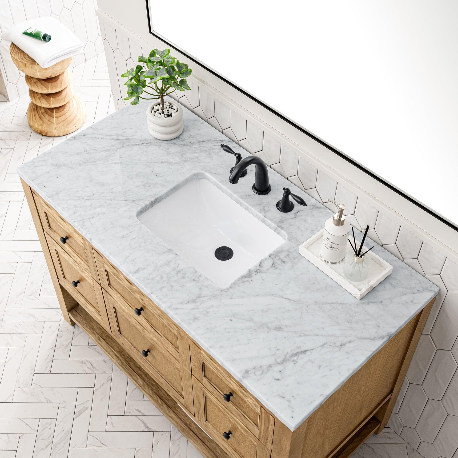 James Martin Vanities Breckenridge 48" Light Natural Oak Single Vanity With 3cm Carrara Marble Top