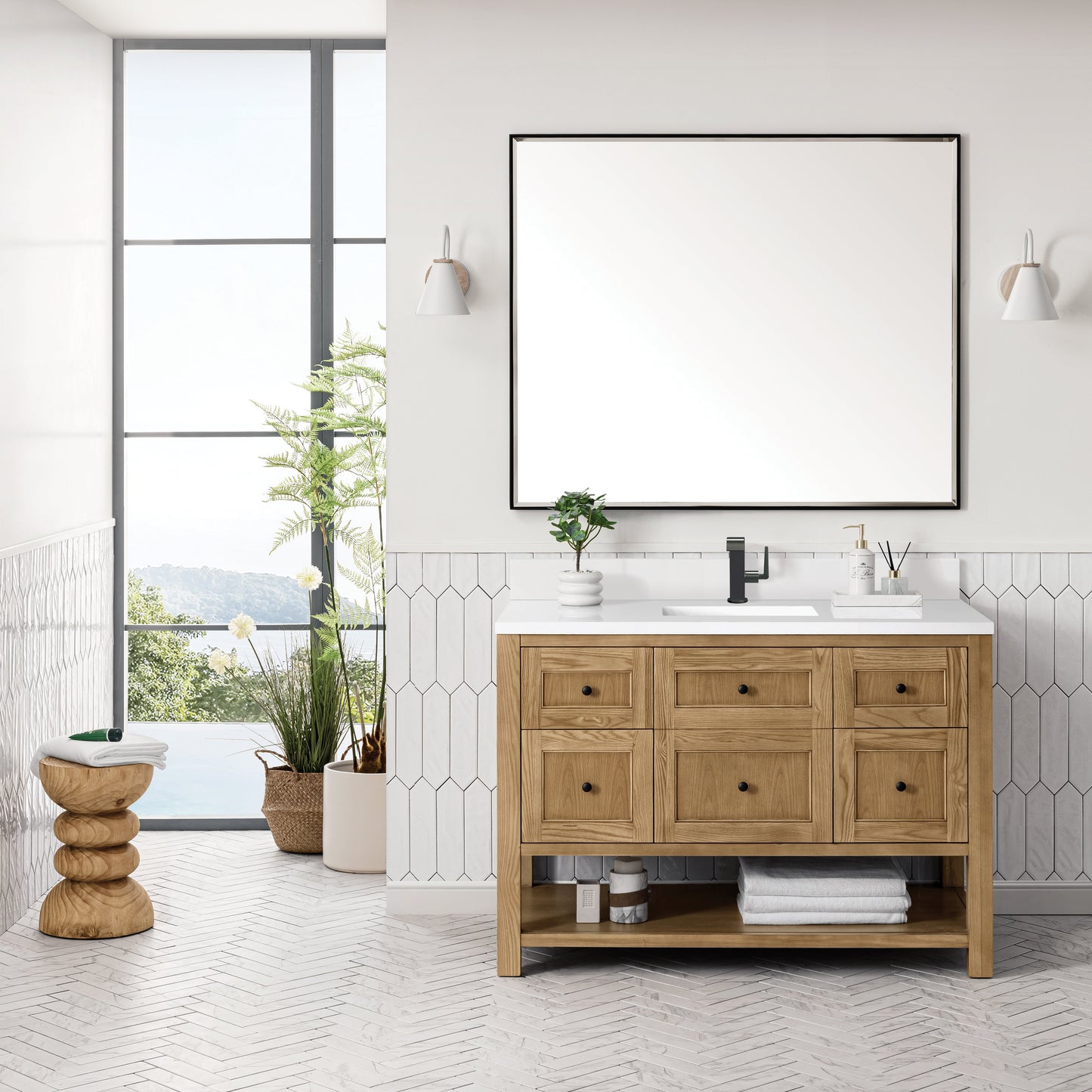 James Martin Vanities Breckenridge 48" Light Natural Oak Single Vanity With Single Hole 3 cm White Zeus Top & Backsplash