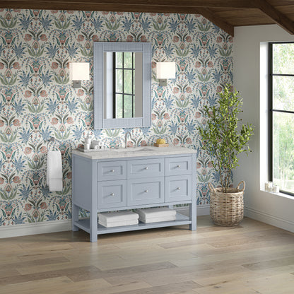 James Martin Vanities Breckenridge 48" Serenity Blue Single Vanity With 3 cm Eternal Jasmine Pearl Quartz Top and FreePower Wireless Charger